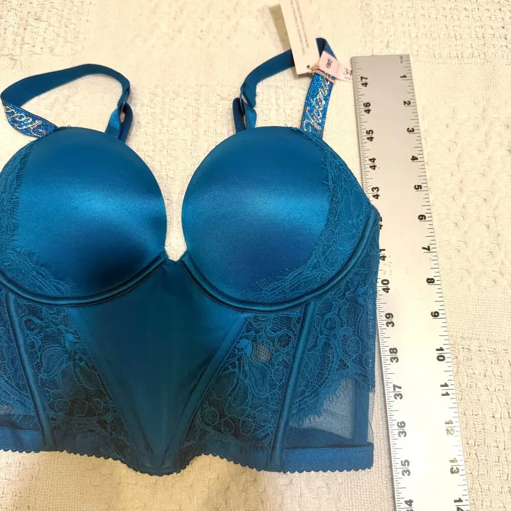 NWT Victoria’s Secret 34C rhinestone strap lace push up corset BC3 3305